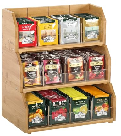 TIOPGHAD 3 Layer Stackable Bamboo Tea Bag Organizer Storage Holder for Tea Bags Wood Tea Box Containers Tea Rack Teabag Station Stand for Cabinet Countertop Office