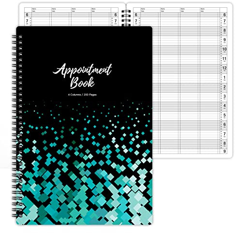 Poluma Carnet de rendezvous – Carnet de rendezvous pour salon de coiffure, 29,2 x 11,9 cm, 4 colonnes, non daté, de 6 h à 21 h, reliure à double fil, 200 pages, livre de rendezvous 2022 pour