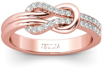 Jeulia Damen Keltischer Knoten Ringe Sterling Silber Diamant Ringe Schmuck für Braut Hochzeit Band Verlobungsring (62 (19.8)) (Rose Gold, 53（16.9）)