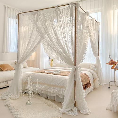 SCMTYWCQ Elegantes Prinzessinnen-Moskitonetz mit 4 Ecken, romantisch für Mädchen und Frauen, Bettvorhang, Baldachin für Erwachsene, Hochzeit, Schlafzimmer, Kinderzimmer, Dekoration (Typ 2, weiße