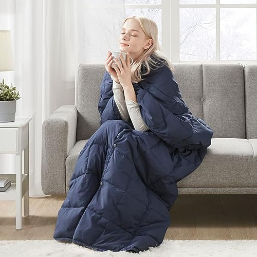 Sleep Philosophy True North tragbare Decke, Übergröße, Gänse- und Daunendecke mit Knöpfen, Klassische Box-Steppung, schwer gefüllt für Camping, Reisen, Outdoor, freundliche Tragetasche, 62 x 68 cm