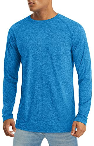 MAGCOMSEN Funktionsshirt Herren Langarm UV Schutz Outdoorshirt Lässig Gym Shirt Leicht Schnelltrocknend Meerblau XL