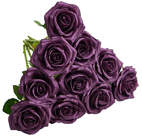 IUKnot Bouquet di rose artificiali in finta seta, 10 pezzi, per bouquet da sposa, centrotavola, bouquet da sposa, bouquet da sposa, centrotavola