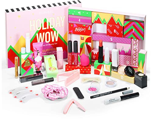 Adventskalender 2024 Frauen Kosmetik, Beauty-Adventskalender 2024, Weihnachts-Adventskalender 2024, Kosmetik Schminke Beauty Adventskalender Mit Lippenstift Lipgloss Concealer Lidschatten Rouge