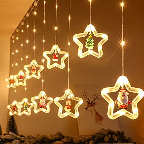 3M Weihnachtsdeko Fenster Beleuchtet Led Mit Timer, 8 Modi Fensterbeleuchtung Weihnachten Batterie, Weihnachtsbeleuchtung Innen Fensterbank, Fensterdeko Hängend Leuchtend Sterne Rentier Kinder (Stern)