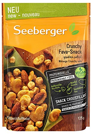 Seeberger Crunchy Fava-Snack. Ein ganz besonderer Mix: Knusprige Kichererbsen, geröstete Salzmandeln und knackige Favabohnen machen diesen Snack zu einer Reise nach Lateinamerika