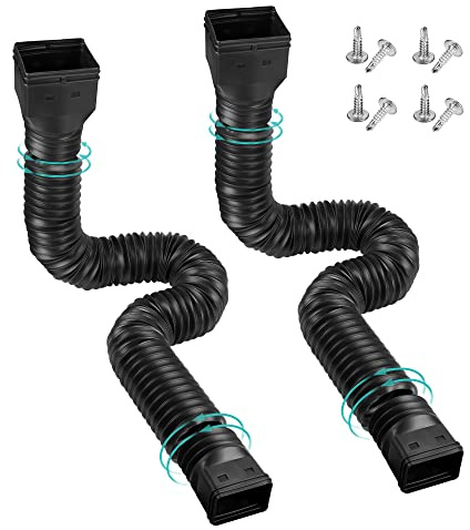 2 Pack Rain Gutter Downspout Extensions Flexible,Downspout Extender Diverter Extendable from 21 to 58. Drain Pipe Connector Extendable for Most Residential Downspouts (Black)