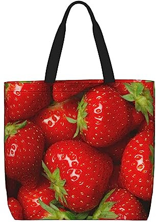 JCAKES Rote Erdbeer-Frucht-Tragetaschen, Tragetaschen, Schultertaschen, wiederverwendbare Einkaufstaschen, Aufbewahrungstaschen, Schulter-Einkaufstaschen, Aufbewahrungstasche, Schwarz , Einheitsgröße