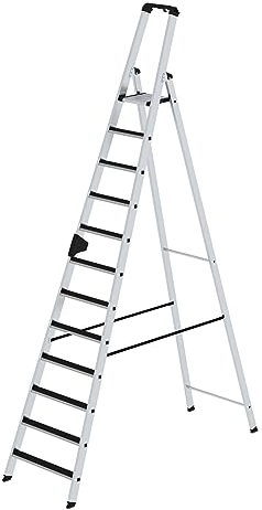 PROREGAL Stufen-Stehleiter | einseitig begehbar mit Clip-Step | 12 Stufen | Leiter, Teleskopleiter, Trittleiter, Bockleiter, Sprossen-Doppelleiter