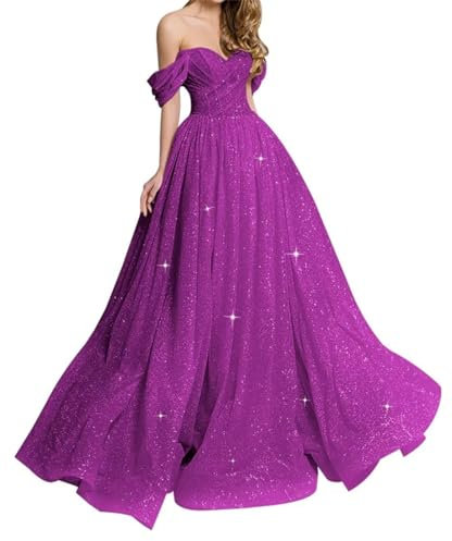 HPPEE WYX486 - Vestido largo de princesa con purpurina para mujer, elegantes vestidos de invitados de boda para fiesta formal de noche, color fucsia UK22