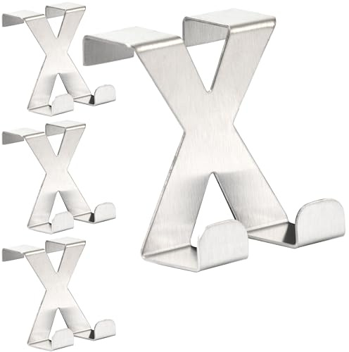 RICOO 4 x Türhaken zum Einhängen Edelstahl Haken Badezimmer MH031Sx4 Garderobenhaken Kleiderhaken Tür Garderobe Bademantel- & Handtuchhaken ohne Bohren Türgarderobe Türhänger Metallhaken Jackenhaken
