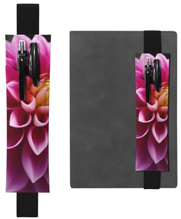 Porte-stylo réglable en cuir noir de 21,1 à 4,6 cm, convient à la plupart des cahiers, agendas, manuels, livre, image de fleur de dahlia