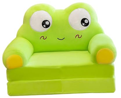 Milageto Kindersofa, Klappcouch für Kinder, gepolstert mit Cartoon-Motiv, ausklappbare Couch, Klappstuhl, umwandelbares Sofa in Liege für das Spielzimmer, Frosch mit großen Augen
