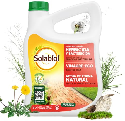 Solabiol, herbicida orgánico completo listo para usar, herbicida para malas hierbas y musgo con efecto desecante, ideal para calzadas y bordes, 3L