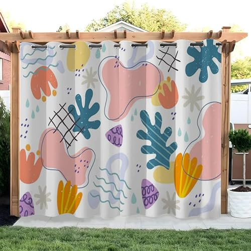 buyluhn Blatt Vorhang Outdoor Abstrakt Vorhänge Wasserdicht 2er Set Outdoor Vorhang mit Ösen Wetterfest Vorhang Pavillon Outdoor Gardinen für Balkon Terrasse,213x260cm
