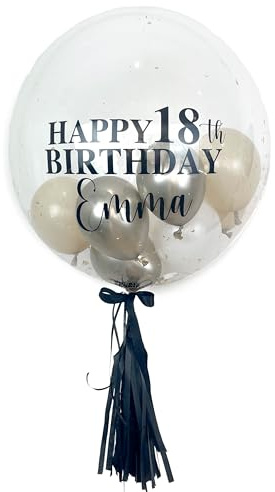 Bubble Fabrik - Personalisiertes Ballongeschenk: Durchsichtiger Heliumballon mit Bunten Ballons, Geschenk für Geburtstag, Geburtstagsgeschenk
