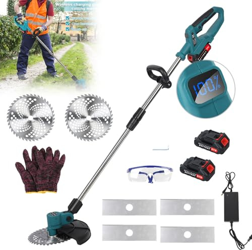 Elektrischer Rasenmäher, 22.86CM Unkrautfresser, Elektrischer Unkrautmäher Schnurloser Trimmer, für Zuhause, Batteriebetriebener wiederaufladbarer Handrasenmäher mit bürstenlosem Motor (9'')