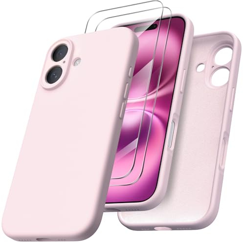 ORNARTO für iPhone 16 Hülle mit 2 Schutzfolien, Rosa | Kamerashutz, Premium Flüssigsilikon, dünne Handyhülle, weich, griffig, tolle Haptik, stoß- und kratzfest, große Farbauswahl