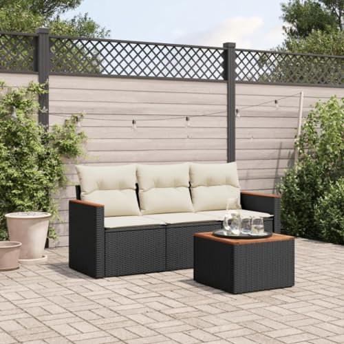 Homgoday 4-TLG. Trädgårdssoffa, trädgårdslokal, balkongmöbler, trädgårdsmöbler, loungemöbler, sittgrupp med bord, loungesoffa, soffset med kudde, hörnsoffa för balkong, terrass, svart, poly rotting