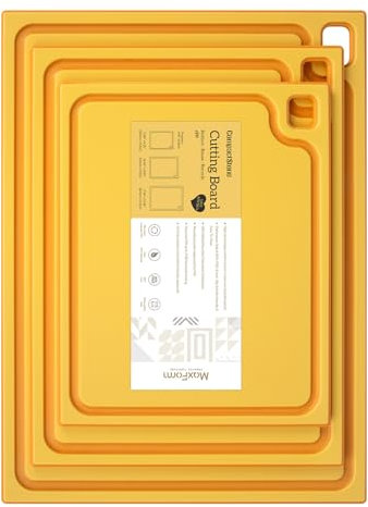 CompactStone Cutting Boards Set of 3 - Dishwasher Safe Juice Grooves Easy Grip Handle Non-Slip Surface Yellow
