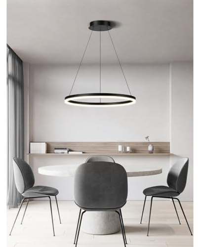 Lámpara LED Circular Moderna Control Remoto Regulable Lámpara Colgante Anillo Círculo Lámpara Colgante Iluminación De Techo Para Mesa De Comedor Comedor Isla De Cocina Sala De Estar(Negro,1-Ring-60cm)