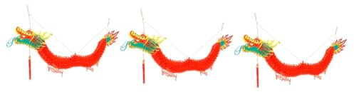 PRETYZOOM 3 Pz Decorazione del capodanno cinese drago di carta decorativa ghirlanda di lanterne di capodanno the decorazioni per finestre lanterne cinesi Drago di carta cinese 3d