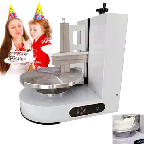 XNXYSMKJ 4-12 Inch Automatic Cake Frosting Machine, Cake Cream Smoother, Adjustable Cake Scraper, 35 Cm Cake Automatic Rotating Turntable (White)