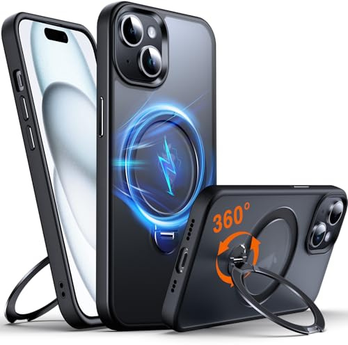 Chicfun 360° O-Ring MagStander for iPhone 15 Case with Magnetic Stand Ring Holder [Compatible with MagSafe][15FT Military Shockproof] Kickstand iPhone 15 Phone Cover Black