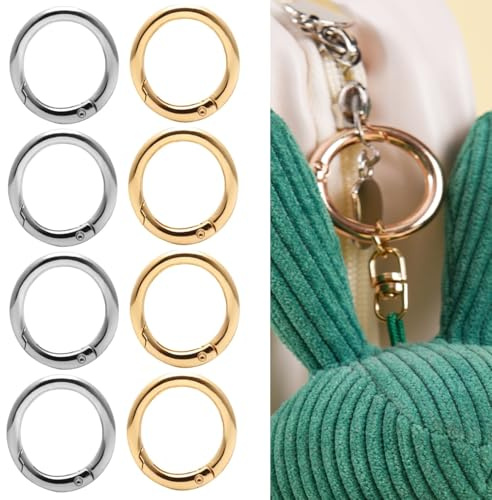 15 piezas de resorte de metal con gatillo, anillos redondos de mosquetón, hebilla para llavero, monedero, correa, manualidades, joyería (25 mm, plata, dorado)