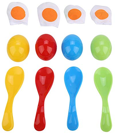 4 Player Easter Egg and Spoon Racing Playset, Eggs and Spoons Adults, Holiday Games Outdoor, Garden Fun, Party Accessories, Lawn Games,