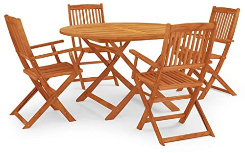 Elegantes Bistro-Set aus Holz, 5-teilig, Eukalyptusholz, Terrassen-Essgruppe mit wetterfestem Couchtisch und Stühlen, langlebig und zusammenklappbar, für Gartenessen