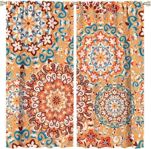 Schattierung Vorhänge Junge Bunte Retro-Blumen 3D Druck 2Er Set Isolierung Schalldichte Kinder Gardinen Blickdicht Mit Ösen Vorhang Fenster Für Wohnzimmer Schlafzimmer Balkon 140X160 cm (B -691482030