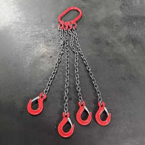 HGOuhK Hebekette 4-Strang-Hebeketten mit Haken, 5 Tonnen schwere Ketten for Heben mit Standardmarkierung, Lange Lebensdauer, G80 Mn-Stahl, vierfach Kettengehänge(78.7iinch/2m/6.6ft)