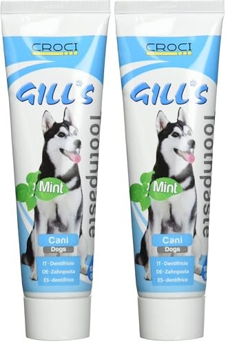 Croci Gill's - Dentifricio per cani alla menta, per pulizia ed igiene orale dei cani, previene alitosi, 100g (Confezione da 2)