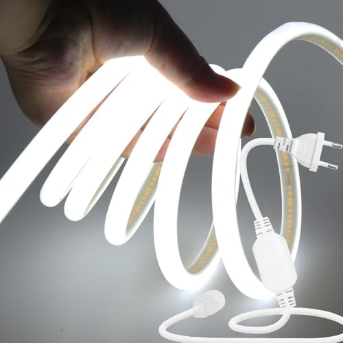 Wisada 220V COB Neon LED Streifen 50m, 270° Beleuchten Licht, Schneidbar (50cm), 288LEDs/m Superhell Flexible Kaltweiß FCOB LED Leuchtband Mit Stecker für Weihnachten, Party Deko