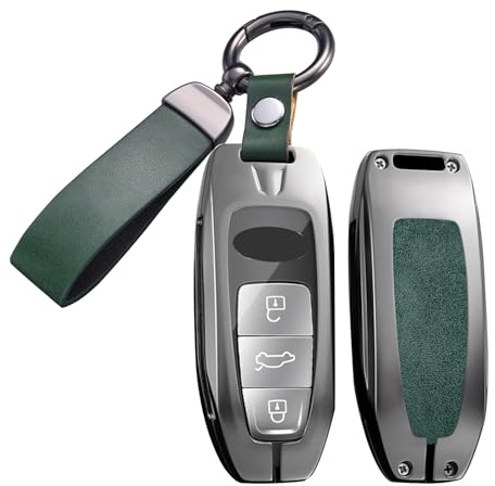 ontto Autoschlüssel Hülle Schutzhülle Schlüsselhülle Kompatibel mit Audi A3 Sportback 8Y A6 C8 A7 A8 Q4 Q7 Q8 E-Tron 55 RSQ8 SQ7 2020-2025 Metallgehäuse Schlüsselcover Schlüsseletui 3 Tasten-B Grün