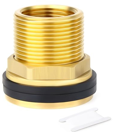 GASHER 1PCS 2 x 1-1/2 Brass Bulkhead Tank Adapter Male-Female | Thru-Panel Connector with Rubber Seal Ring for Tank or Vessel Installations