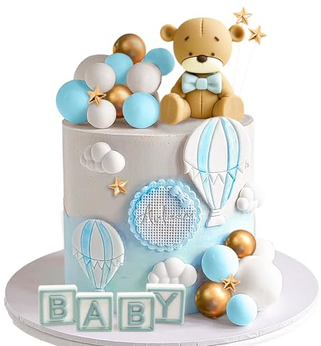 Blue Bear Gold Balls Cake Topper Decoration for Baby Shower Birthday | Blue Bear Gold Balls Cake Topper Decoration for Baby Shower Birthday