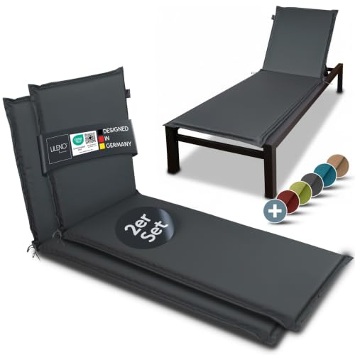 LILENO HOME Sonnenliege Auflage als [2er Set - Rollliege] in Anthrazit | Gartenliegen Auflage perfekt für Strandliege - Polster Auflage für Gartenliege (188x60x5cm) MIA