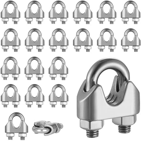 20 Stück M6 Drahtseilklemme, 304 Edelstahl Seilklemme Seilklemmen 6mm Drahtseilklemmen Bügelseilklemme für Stahlkabel Stahldraht Drahtseil Wäscheleinenspanner Markise Fixiert