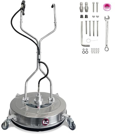 20-inch Stainless Steel Pressure Washer Surface Cleaner, Heavy Duty 4-Wheel Driveway & Concrete Cleaner Attachment, Commercial-Grade 4600 PSI for Patios, Sidewalks, Decks