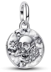 PANDORA ME Totenkopf Medaillon-Charm aus Sterling Silber mit Zirkonia, Kompatibel ME und Moments,