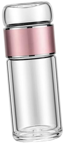HOODANCOS Portable Glass Tea Infuser Bottle with Strainer Transparent High-Temperature Resistant Loose Leaf Tea Brewer for Travel Office and Home Rose Gold Design
