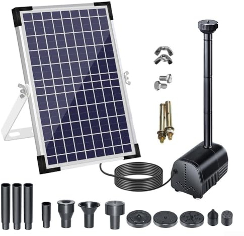 Yuanpgky Kit d'eau solaire et kit pour fontaines de jardin | Panneau solaire 10 W 7 V sans balais | Hauteur d'eau jusqu'à 1,5 m | Débit de 1000 l/h | Matériau ABS | Pour extérieur