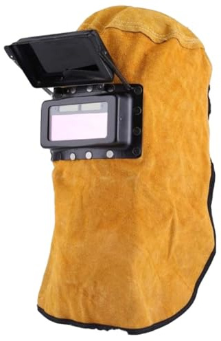 Lawnoval Solar Schweißhelm aus Leder mit Klapplinse und Nieten-Design, atmungsaktiv, ergonomische Haubenkappe, hitze- und spritzwassergeschützter Schutz, Braun