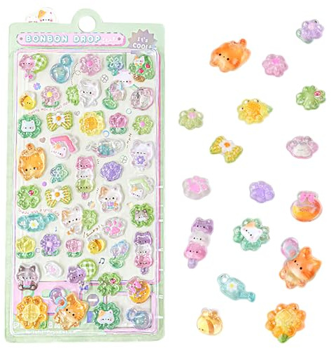 3D Kawaii Sticker Set, Süße Puffy Katzen Aufkleber Mini Wiederverwendbar, Cute Aesthetic Sticker für Scrapbooks & Belohnung Kinder (Mädchen)