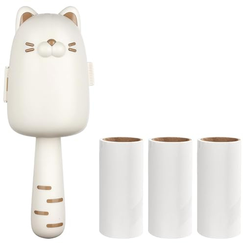 Deskium Cat Design Lint Roller With Long Handle, Pet Hair Remover For Clothes & Furniture, 3 Refills, Ergonomic Grip