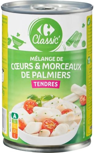 CARREFOUR CLASSIC' - Cœurs de Palmiers Tranchés et Médaillons Tendres - la boite de 250g net égoutté - 400g - Le Lot De 4