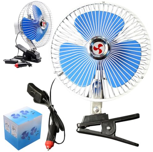 12V Ventilateur de Refroidissement Oscillant de Voiture À Pince Allume Cigare, 2 Vitesses Réglable, Ventilateur de Voiture Allume Cigare pour Camion, SUV, RV, Portable pour Voiture (6 pouces 12 V)