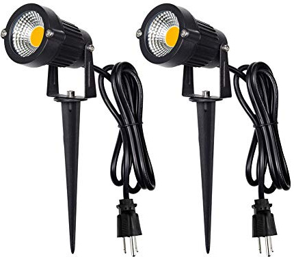 Z Outdoor Landscape LED Lighting 5W Waterproof Graden Lights COB Led Spotlights with Spiked Stand for Lawn Decorative Lamp US 3- Plug 3500K Warm White Lights (2 Packs)